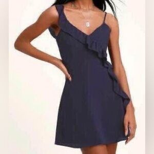 BB DAKOTA navy ruffle dress-size 2-fully lined. Like new
